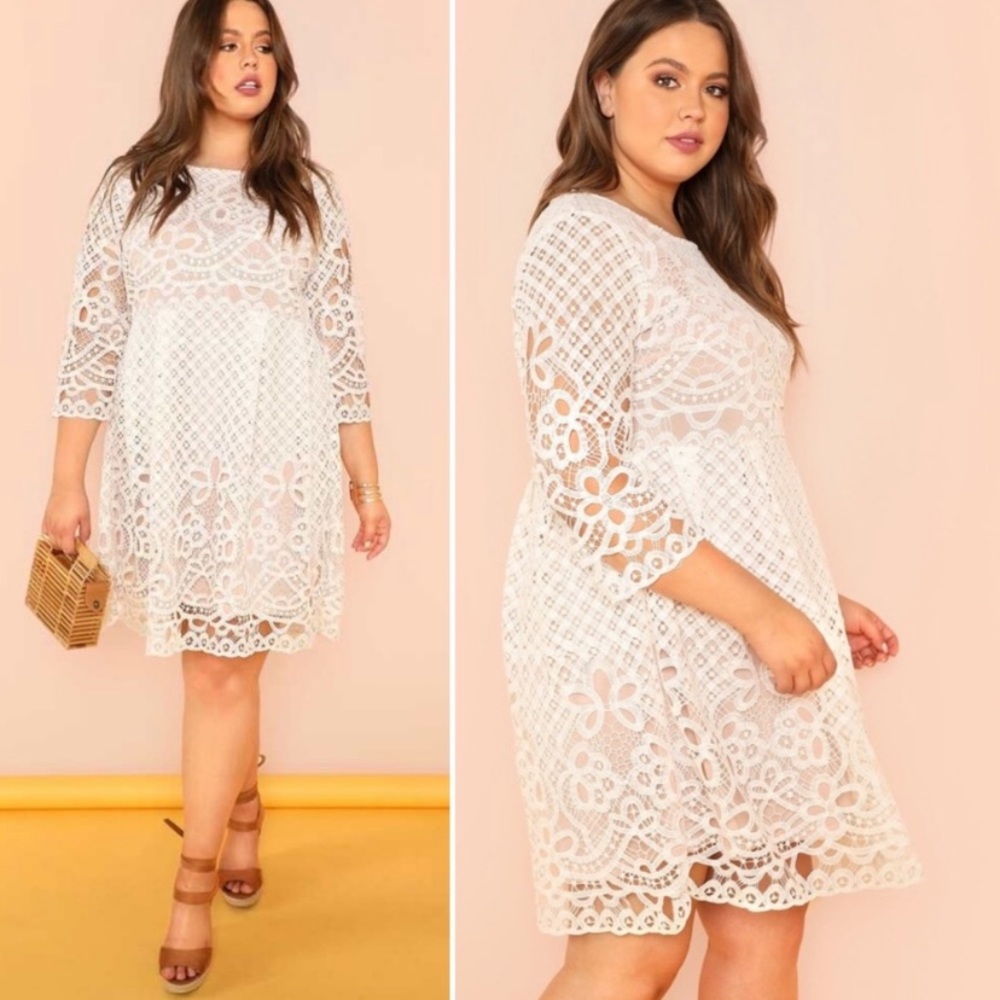 SHEIN White Lace A-Line Plus Size Dress